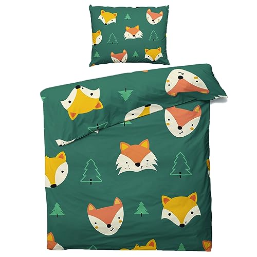 ZDABAOEC Wald Fuchs Kinderbettwäsche 100x135 Jungen Mädchen, Weiche Microfaser Kinder Baby Bettwäsche 2er Set - 1 Bettbezug + 1 Kissenbezug 40x60, mit Reißverschluss, Wende Motiv von ZDABAOEC