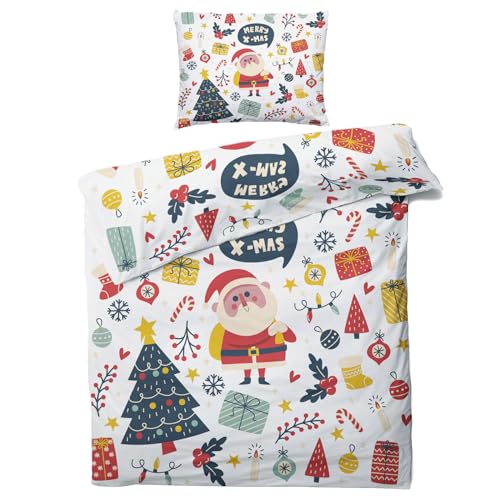 ZDABAOEC Weihnachten Kinderbettwäsche 100x135 Jungen Mädchen, Weiche Microfaser Kinder Baby Bettwäsche 2er Set - 1 Bettbezug + 1 Kissenbezug 40x60, mit Reißverschluss, Wende Motiv von ZDABAOEC