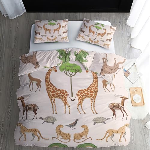 ZDABAOEC Zootiere Kinderbettwäsche 100x135 Jungen Mädchen, Weiche Microfaser Kinder Baby Bettwäsche 2er Set - 1 Bettbezug + 1 Kissenbezug 40x60, mit Reißverschluss, Wende Motiv von ZDABAOEC