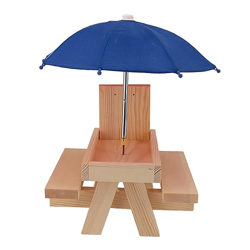 ZDAGELD Eichhörnchen -Feeder mit Regenschirm, Holzpicknicktisch -Chipmunk -Futterhäuschen für Außenhaufen Mais, Maisschob, Erdnuss (Blauer Regenschirm) von ZDAGELD