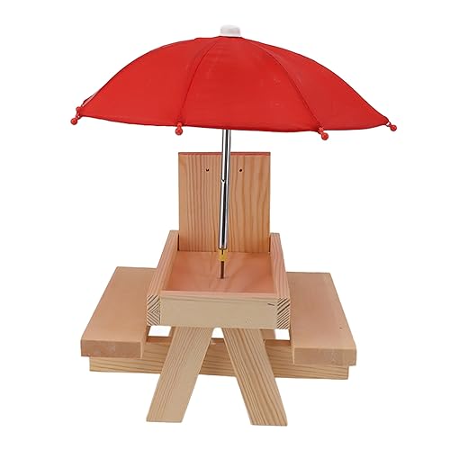ZDAGELD Eichhörnchen -Feeder mit Regenschirm, Holzpicknicktisch -Chipmunk -Futterhäuschen für Außenhaufen Mais, Maisschob, Erdnuss (Roter Regenschirm) von ZDAGELD