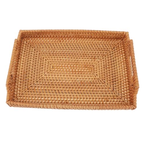 ZDAGELD Weiden Servierschale Handgewebtes Rattan Rechteck -Servierschale mit Griffen für Frühstücksgetränke Snack Esstisch Couchtisch von ZDAGELD