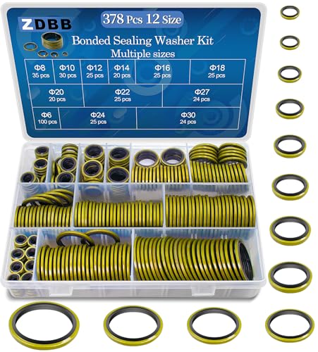 ZDBB 12 Größen 378 Stück geklebte Dichtungsscheibe Kit, Automotive selbstzentriert AC Dichtung Metall Gummi Dichtung Reparatur Sortiment Set M6 M8 M10 M12 M14 M16 M18 M20 M22 M24 M27 M30 von ZDBB