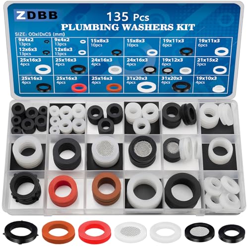 ZDBB 135 PCS Sanitär-Gummi Unterlegscheiben Assorted Kit und flache Silikondichtung Sortiment Set für Wasserhahn Dusche Kopf Unterlegscheiben Gartenschlauch Rohrdichtungen zu ersetzen von ZDBB