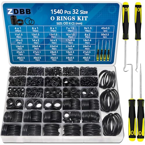 ZDBB 32 Größe 1540 Pcs O Ringe Sortiment Kit metrischen Nitrilkautschuk Oring Set mit 4 Pick für Automotive Wasserhahn Hochdruckreiniger Sanitär Luft oder Gas Reparatur OD 4mm-50mm von ZDBB