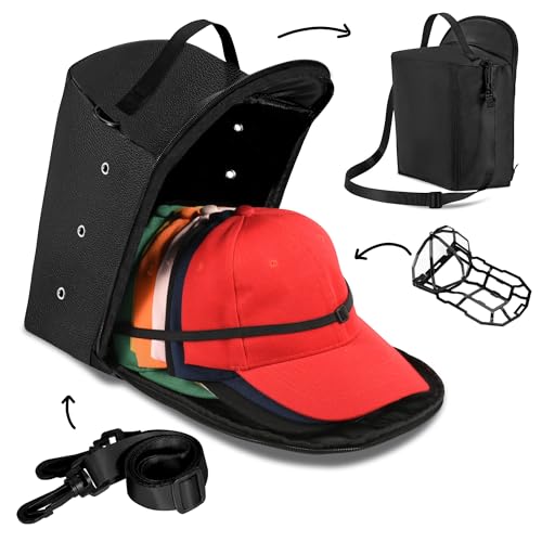 ZDDGNN Cap Aufbewahrung,Cap Halter,Weiche Ledertasche mit Integriertem Halter und Verstellbarem Schulterriemen für die Aufbewahrung auf Reisen und zu Hause, schwarz von ZDDGNN