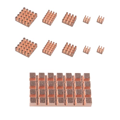 ZDE 11 Stück Kupfer Kühlkörper für Raspberry Pi 5 CPU Kühlung Kühlkörper und M.2 2242 SSD Kühlkörper 32x18x4mm mit wärmeleitender Klebefolie für Raspberry Pi 5 M.2 2242 SSD NVMe von ZDE