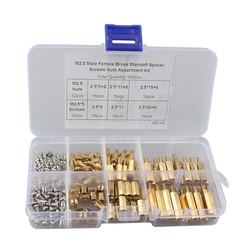 ZDE 160pcs M2.5 Serie männlich weiblich Hex Spalte Messing Standoff Abstand Schrauben Muttern Sortiment Kit für Raspberry Pi Installation Zubehör mit Aufbewahrungskoffer ZDE 160pcs M2.5 Serie männlich weiblich Hex Spalte Messing Standoff Abstand Schrauben Muttern Sortiment Kit für Raspberry Pi Installation Zubehör mit Aufbewahrungskoffer von ZDE