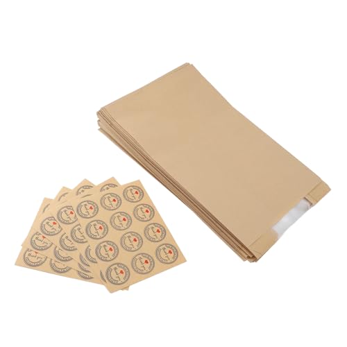 ZDETGU 50pcs Brotbag Kraft Transparent Fenster Backnahrungsmittelverpackung Aufbewahrung mit 60 PCS Vielen Dank Aufkleber Gelb Gelb (YELLOW) von ZDETGU
