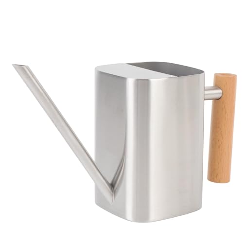 ZDETGU Edelstahlwässerung mit Ergonomischem Holzgriff und Ausstrich für Innenpflanzen, Hausdekor und Gartenarbeit (Silber 500 ml) von ZDETGU
