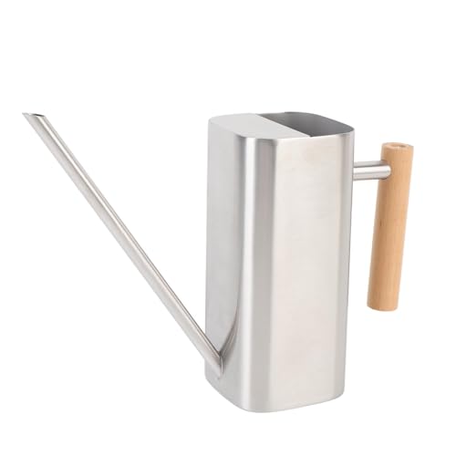ZDETGU Edelstahlwässerung mit Ergonomischem Holzgriff und Ausstrich für Innenpflanzen, Hausdekor und Gartenarbeit (Silber 800ml) von ZDETGU