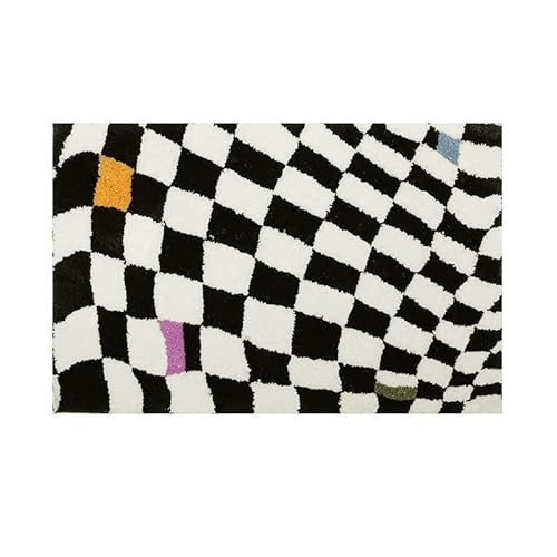 ZDETGU Karierte Fußmatte Gleitet Schwarze Weiße Netz Nette Türmatte für Badezimmer Küchen Wohnzimmer (Schachbrett 40X60) von ZDETGU