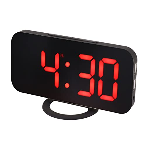 ZDETGU Stylische Digitale Spiegeluhr mit Dimmbarem Dual -USB -Anschluss und Snooze Funktion für Schlafzimmer und Büro (rote Buchstaben) von ZDETGU