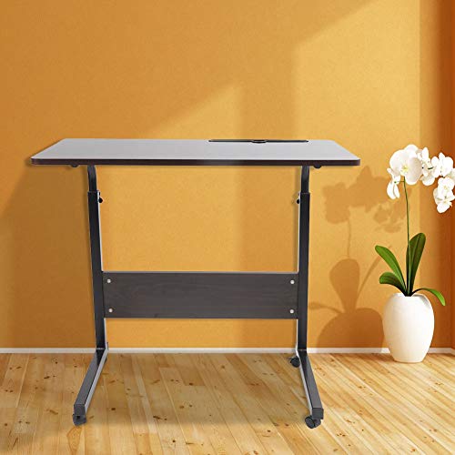 ZDETGU Verstellbarer Laptop -Schreibtisch für das Bett Dark Walnut Mobile Workstation mit Abnehmbaren Rädern und Telefonschlitz (Walnussfarbe) von ZDETGU
