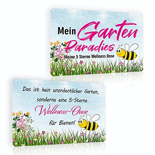 2er Set Blechschilder Garten 20x30cm - Das ist kein unordentlicher garten - Mein Garten Paradies - Metallschild mit Lustig Spruch - Vintage Deko für Außen von ZDFDC