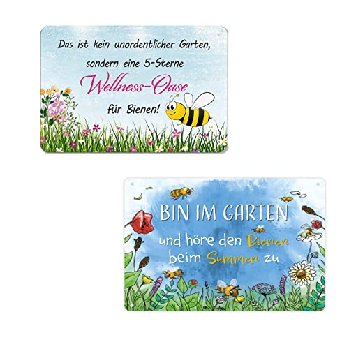 2er Set Blechschilder Garten 20x30cm - Metallschild mit Lustig Spruch - das ist kein unordentlicher garten - Bin im Garten - Vintage Deko Geschenk - Wetterfest Schild von ZDFDC