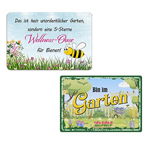 2er Set Blechschilder Garten 20x30cm - Metallschild mit Lustig Spruch - das ist kein unordentlicher garten - Bin im Garten - Vintage Deko Geschenk - Wetterfest Schild von ZDFDC