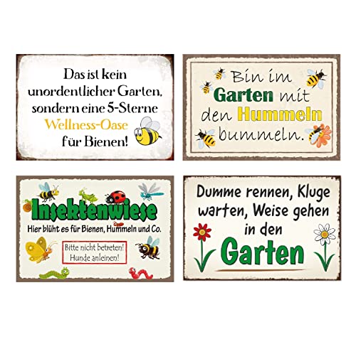 4er Set Blechschilder Garten 20x30cm - Wetterfest - Metallschild mit Lustig Spruch - Vintage Deko für Außen - Gartenschilder Deko Geschenk von ZDFDC