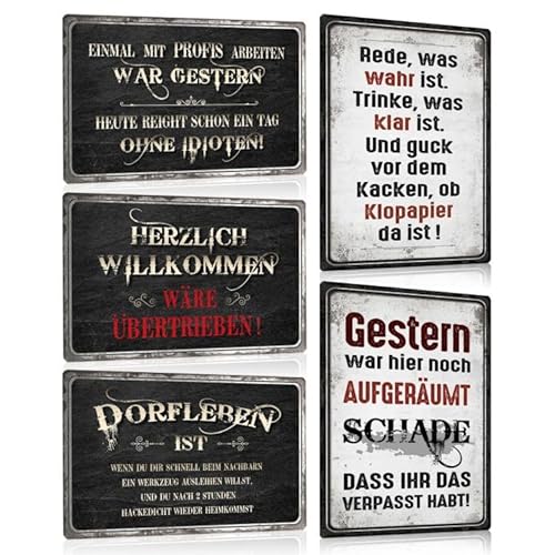 5ER SET - Retro Blechschilder Sprüche Lustig - DORFLEBEN - HERZLICH WILLKOMMEN WÄRE ÜBERTRIEBEN - Metall-schilder mit Sprüchen Witzige Wanddeko Geschenk - DIN A4 5ER SET - Retro Blechschilder Sprüche Lustig - DORFLEBEN - HERZLICH WILLKOMMEN WÄRE ÜBERTRIEBEN - Metall-schilder mit Sprüchen Witzige Wanddeko Geschenk - DIN A4 von ZDFDC