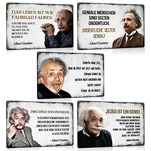 5er Set Retro Blechschilder Sprüche - Albert Einstein Metall-schild mit Spruch - Vintage Wand-Deko Schild Poster Geschenkidee 20x30cm von ZDFDC