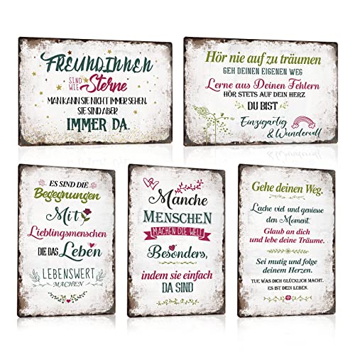 5er Set Blechschild sprüche - GEH DEINEN WEG - FREUNDINNEN SIND WIE STERNE - Begegnungen Mit Lieblingsmenschen - Vintage Schild Wand Dekoration Metallschild Türschild Geschenk 20x30cm von ZDFDC