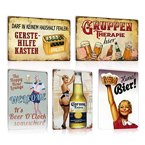 5er Set Blechschilder Lustiger Spruch - Retro Metallschild 20x30cm - Vintage Schild für Bar Club Pub von ZDFDC