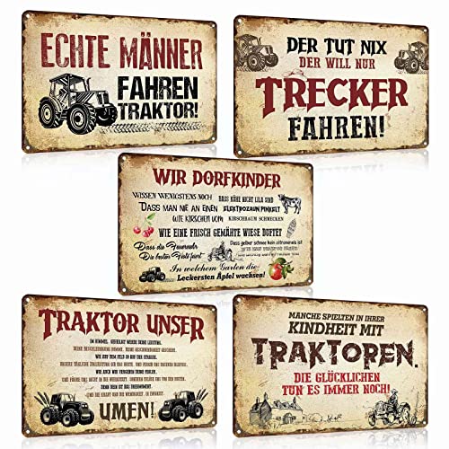 5er Set Retro Blechschilder Traktor Lustiger Spruch - ECHTE MÄNNER FAHREN TRAKTOR - WIR DORFKINDER - TRAKTOR UNSER - Vintage Trecker Schild Wand Deko Metallschild Poster Türschilder Geschenk 20x30cm 5er Set Retro Blechschilder Traktor Lustiger Spruch - ECHTE MÄNNER FAHREN TRAKTOR - WIR DORFKINDER - TRAKTOR UNSER - Vintage Trecker Schild Wand Deko Metallschild Poster Türschilder Geschenk 20x30cm von ZDFDC