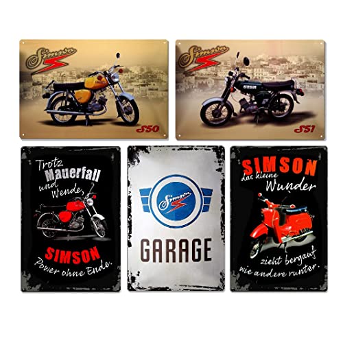 5er Set - Simson DDR Retro Blechschild 20x30cm - Motorrad Auto Garage Motoröl - Metallschild Wandschild Wanddekoration - Nostalgie Schild Deko Geschenk von ZDFDC