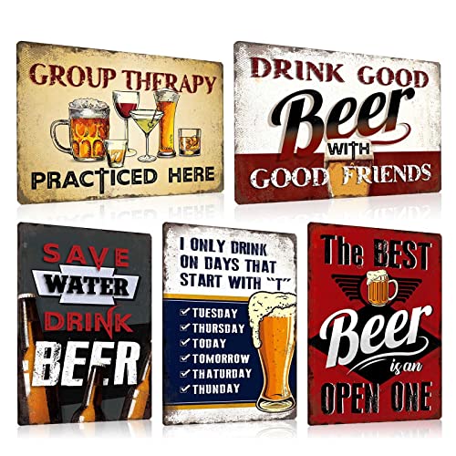 ZDFDC 5er Blechschilder Bar Set Retro Bier 20x30cm - Vintage Metall-schilder mit Lustig Spruch - Vintage Bier Bar-Schild Beer Geschenk für Bar Pub Club Partykeller Theken Deko (SET C) von ZDFDC