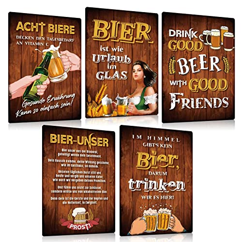 ZDFDC 5er Blechschilder Bar Set Retro Bier 20x30cm - Vintage Metall-schilder mit Lustig Spruch - Vintage Bier Bar-Schild Beer Geschenk für Bar Pub Club Partykeller Theken Deko (SET D) von ZDFDC