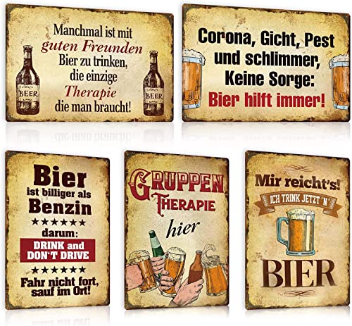 ZDFDC 5er Blechschilder Set Retro Bar Bier - Vintage Beer Metall-schilder mit Lustig Spruch - Bar-Schild Partykeller Theken Deko Geschenk 20x30cm von ZDFDC
