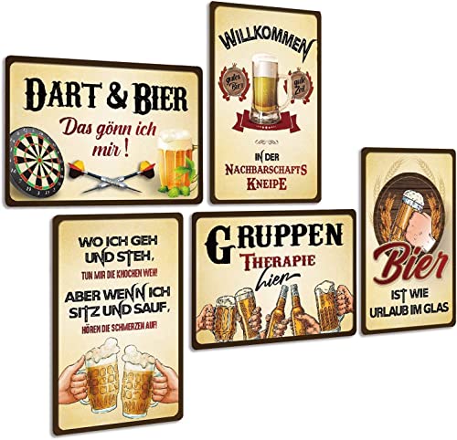 ZDFDC 5er Blechschilder Set Retro Bier Bar - Beer Metall-schilder mit Lustig Spruch - Vintage Bar-Schild Partykeller Theken Deko Geschenk 20x30cm von ZDFDC
