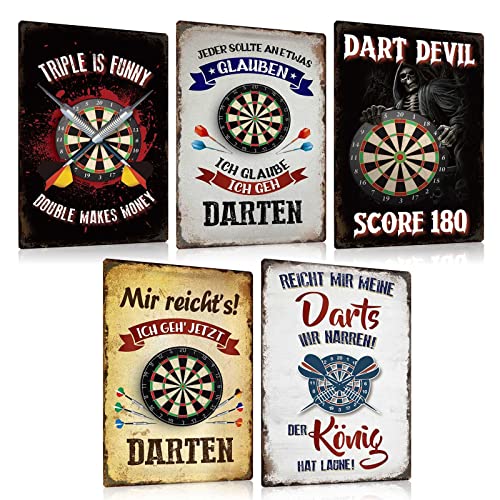 ZDFDC 5er Set Blechschilder Retro Dart 180 Lustig Spruch 20x30cm - Metall-schild Wand-deko für die Bar Kneipen Partykeller - Dart Zubehör Geschenk für Dartspieler Dartfans (SET A) von ZDFDC