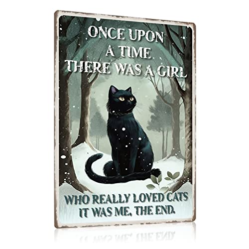 ZDFDC Schwarze Katze Vintage Blechschilder mit Lustig Spruch - ONCE UPON A TIME THERE WAS A GIRL WHO REALLY LOVED CATS - Retro Katzen Poster Wanddeko Geschenk 20x30cm von ZDFDC