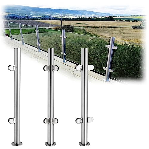 Glastreppengeländer-Pfostensystem, Edelstahl 304, Treppengeländer, Geländer mit Klemme und Gummi, silberfarbene Metallgeländer 90–110 cm, passend für 6–17 mm gehärtete Glastreppengeländer-Pfostensystem, Edelstahl 304, Treppengeländer, Geländer mit Klemme und Gummi, silberfarbene Metallgeländer 90–110 cm, passend für 6–17 mm gehärtete von ZDFTGKM