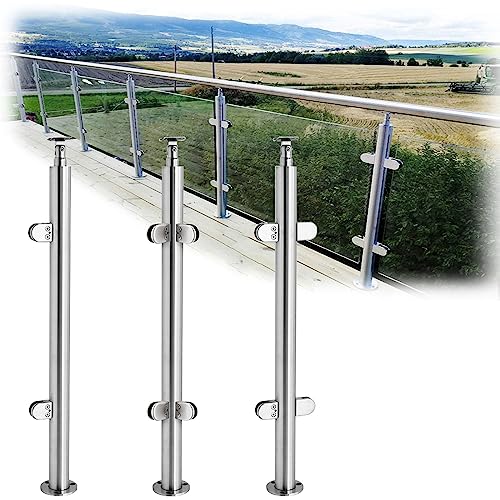 Glastreppengeländer-Pfostensystem, Edelstahl 304, Treppengeländer, Geländer mit Klemme und Gummi, silberfarbene Metallgeländer 90–110 cm, passend für 6–17 mm gehärtete Glastreppengeländer-Pfostensystem, Edelstahl 304, Treppengeländer, Geländer mit Klemme und Gummi, silberfarbene Metallgeländer 90–110 cm, passend für 6–17 mm gehärtete von ZDFTGKM