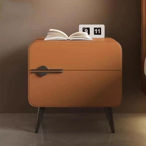 Moderner Nachttisch aus Massivholz mit Mikrofaser-Leder-Finish, 2 leise Schubladen, schlichtes Design, Struktur, geeignet für Schlafzimmer und Wohnzimmer (Orange, 18,9 x 17,7 x 39,9 cm) von ZDFTGKM