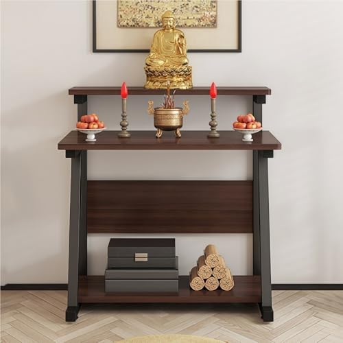 Moderner buddhistischer Altartisch für Meditation und Gebet, doppellagiger Pooja-Schrank mit Stauraum, Wohnzimmer oder Schrein (Braun, L 23,6) von ZDFTGKM