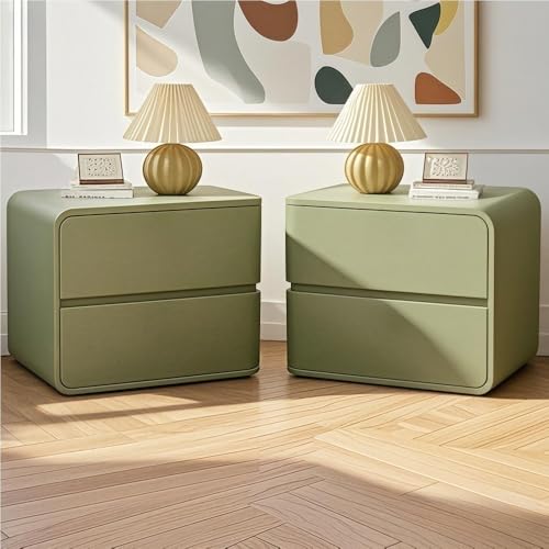 Nachttisch 2er Set mit Schubladen, Ledertisch, linke und rechte Kombination, moderne einfache Sofa-Seite, Tische für Schlafzimmer (grün) von ZDFTGKM
