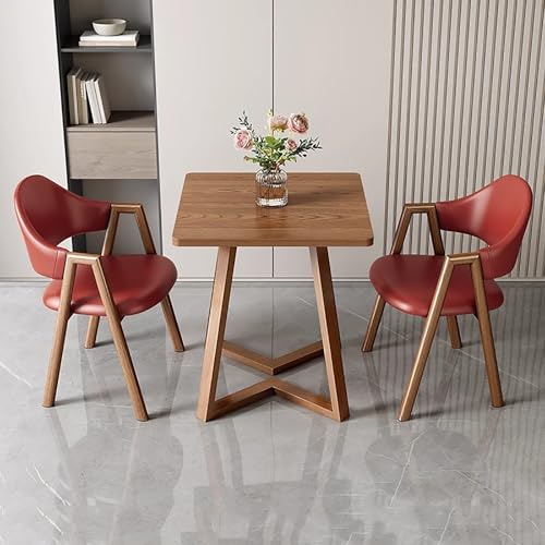Quadratisches Esstisch-Set, 61 cm, 1 kleiner Kaffeebraun, 2 Stühle aus Kunstleder/Stoff, Empfangstisch, gepolsterte Stühle, Sessel, für Küche, Empfangsraum, Büro, mehrere Farben (Weinrot) von ZDFTGKM