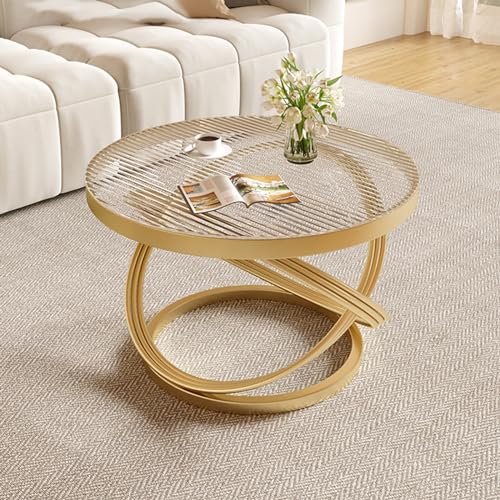 Runde Glastische Wohnzimmertisch gerade, moderner Mitteltisch, Ecktisch, Home Office (gold, 60cm) von ZDFTGKM