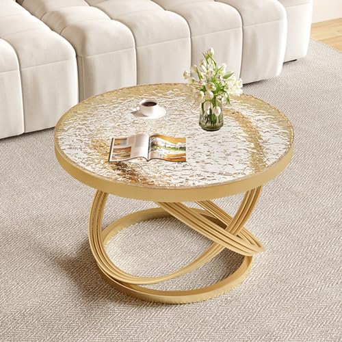 Runder Couchtisch mit Glasplatte, moderner Mid-Century-Tisch, akzentuierter kleiner Raum, Cocktail mit Stahlrahmen, für Wohnung, Wohnzimmer (Gold, 70 cm) von ZDFTGKM
