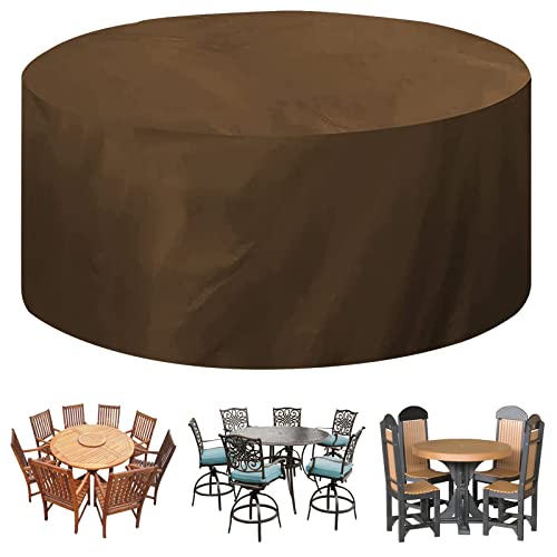 Terrassenmöbelabdeckungen, rund, 227 x 100 cm, wasserdicht, Garten-Set für Tisch und Stühle, reißfest, winddicht, staubdicht, Oxford-Gewebe von ZDFTGKM