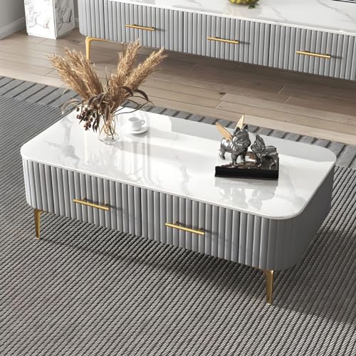 ZDFTGKM 16 zoll H Glam Couchtisch Rechteck 4 Beine Cocktail Schiefer Wohnzimmer Moderne Einfache Home TV Schrank Kombination Weiß/Grau 47 "L x 24" B 16,5" H von ZDFTGKM