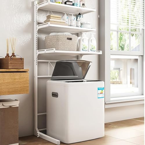 ZDFTGKM 2/3 Ebenen über Waschmaschinen- und Trocknerregale, robustes Stahl-Standregal für Waschmaschine mit Leitplanke, platzsparend, verstellbar, Überwäsche-Organizer für Badezimmer, Balkon (68 x 46 von ZDFTGKM