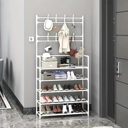 ZDFTGKM 4-in-1 Flur Baum Aufbewahrungsbank Soft Bag Rack Schuhmantel mit Haken Holzoptik Akzentmöbel Metallrahmen W/Aufbewahrung & 8 Hängend Einfach zu montieren von ZDFTGKM