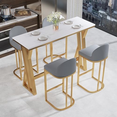 ZDFTGKM 5-teiliges Bartisch-Set, industrieller Kneipentisch, Esszimmer mit 4 Hockern, Eingangsbereich, rechteckiger hoher Tisch, für Küche, Café, Zimmer, kleiner Raum (140 x 40 x 105 cm) von ZDFTGKM