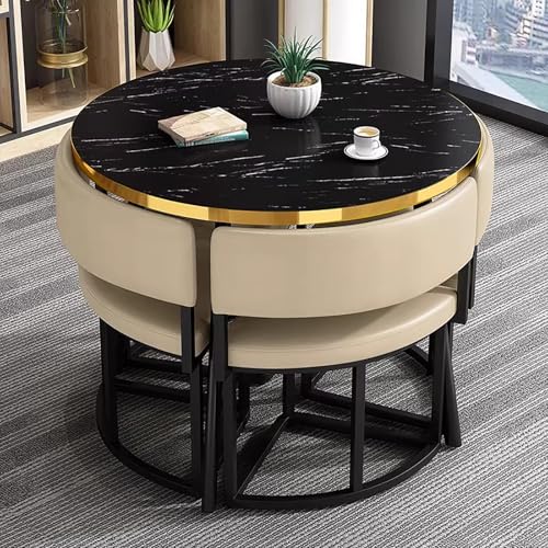 ZDFTGKM 89,9 cm runder schwarzer Esstisch und 4 Stühle, kleine Küche, moderne, einfache Tische, Stühle, für Küche, Büro, Konferenzraum, Lounge, Wohnzimmer (Khaki) von ZDFTGKM