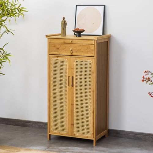 ZDFTGKM Bambus-Altar Tisch, einfacher Buddhistischer Meditationstisch mit Stauraum, Nische chinesischer Buddha Kunststofftür Rattan (Holzfarbe, 52 x 38 x 101 cm) von ZDFTGKM