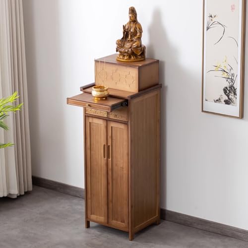 ZDFTGKM Bambus-Schrein-Altartisch, chinesischer Schrank, Buddha-Nische, einfacher Meditationstisch mit Aufbewahrung, buddhistischer Vintage-Tisch (Braun, 42 x 38 x 120 cm) von ZDFTGKM